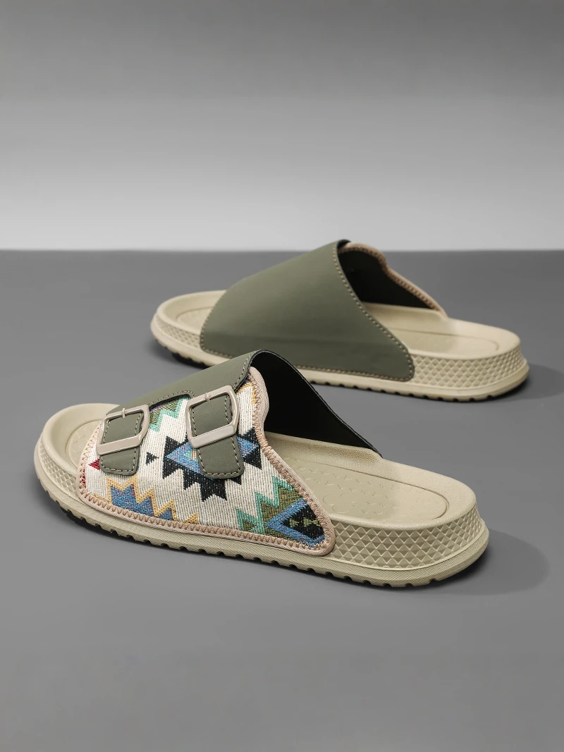 

Men's Summer Casual Indoor Outdoor Wearable Slip-On Sports Anti-Slip Woven Slippers Comfortable Leather Flat Heel Fashionable