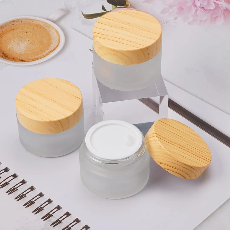 Pack of 6 30 Ml Glass Jars with Wooden Lid, Matt Clear Glass Jars, High-Quality Glass Jars, Moisturiser Container-A46I