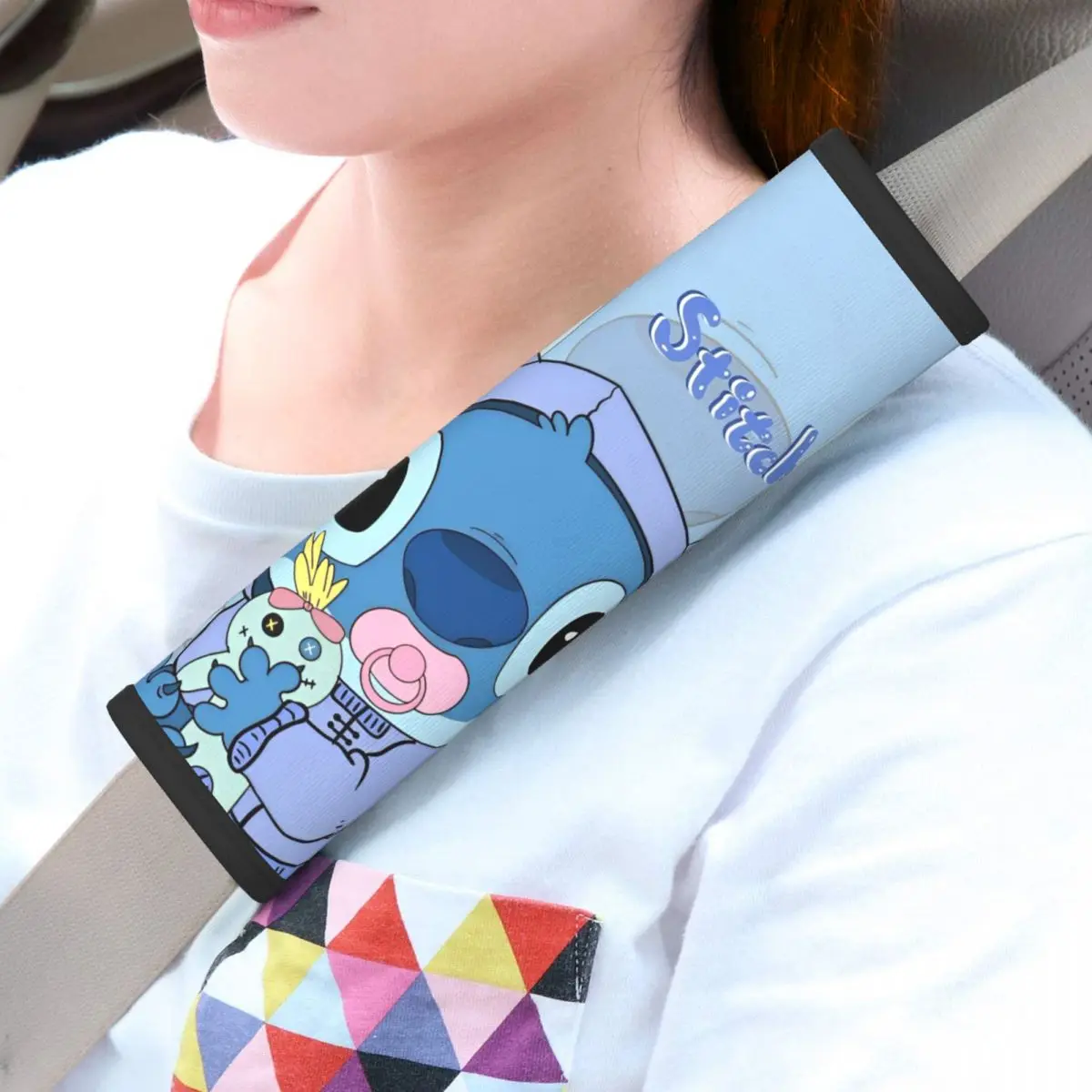 

Stitch And Angel Car Seat Straps Shoulder Pads Comfy anime cartoon Seat Belt Covers for Car Truck