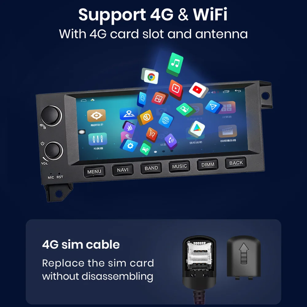CHSTEK Car Radio Android 14 CarPlay Android Auto For Jeep Grand Cherokee Wrangler Dodge Chrysler Plymouth 1993-2002 GPS WIFI RDS