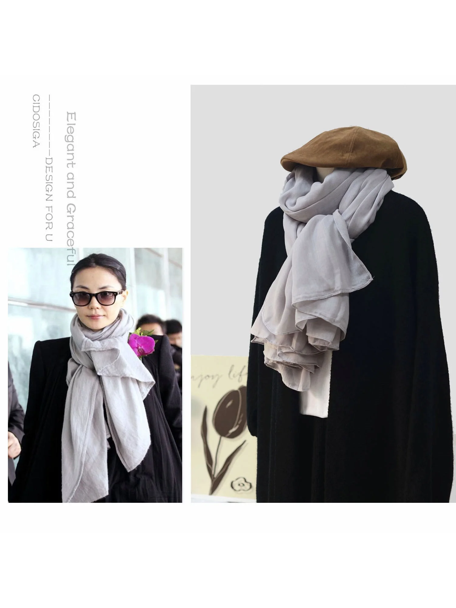 エレガントなライトグレーの薄手のスカーフ、多用途エアコンショルダーショール、日焼け防止、秋、冬、暖かい、夏、涼しい。