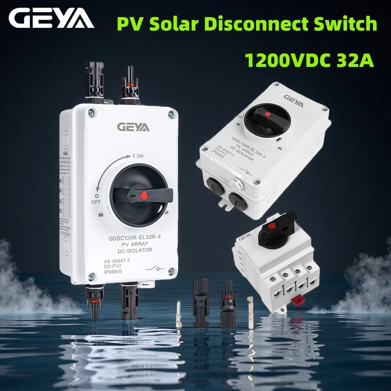 

GEYA GDSC120R PV солнечный разъединитель DC1200V 32A 4P изолятор IP66 водонепроницаемый для фотоэлектрической системы с разъемами MC4