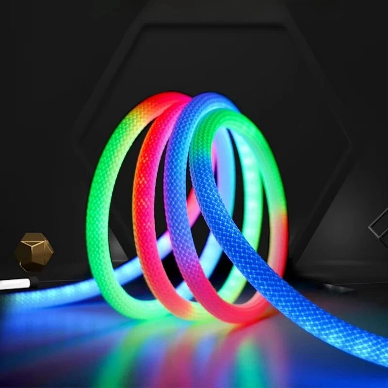 360 Glow Round RGB Neon LED Woven Strip Light Bluetooth APP Remote Control USB Music Sync Waterproof Rope Decor IP67 Flex Light