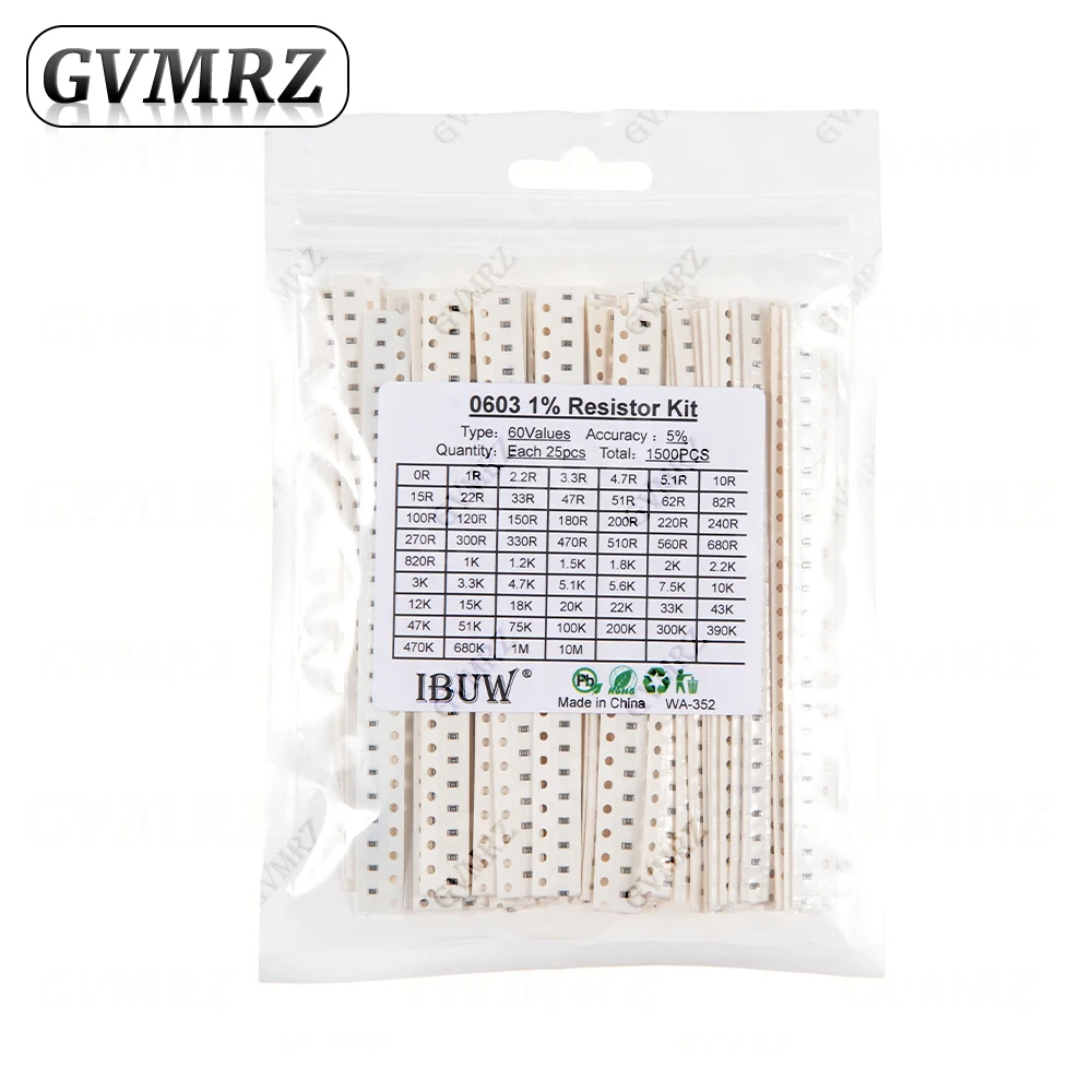 0201 0402 0603 0805 1206 1% 5% SMD-Widerstand Sortiment-Set 1R-1M 10K 100K 1K 100R Widerstandssatz DIY 1R00 0R82 0R47 0R33