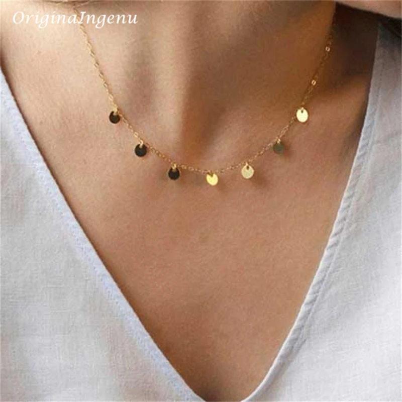 Naszyjnik z monetami wypełniony 14-karatowym złotem Ręcznie robiona biżuteria Boho Choker Wisiorki Minimalizm Collier Femme Kolye Collares Naszyjnik damski