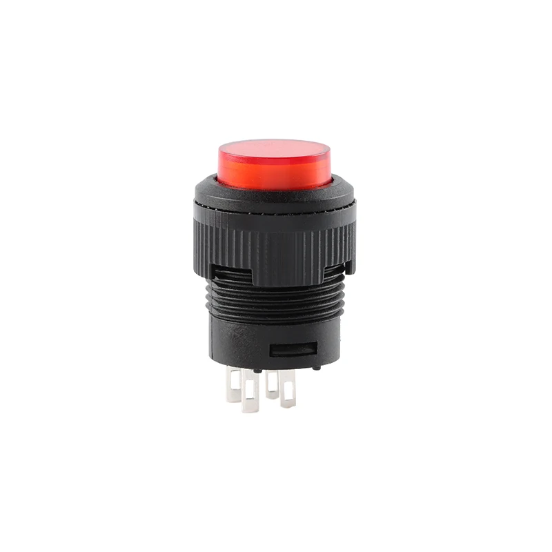 5Pcs R16-503 Power Switch R16 Push Button Switch R16-503B R16-503A LED Latching Reset Button 2P 4P Momentary Self-lock No Lock