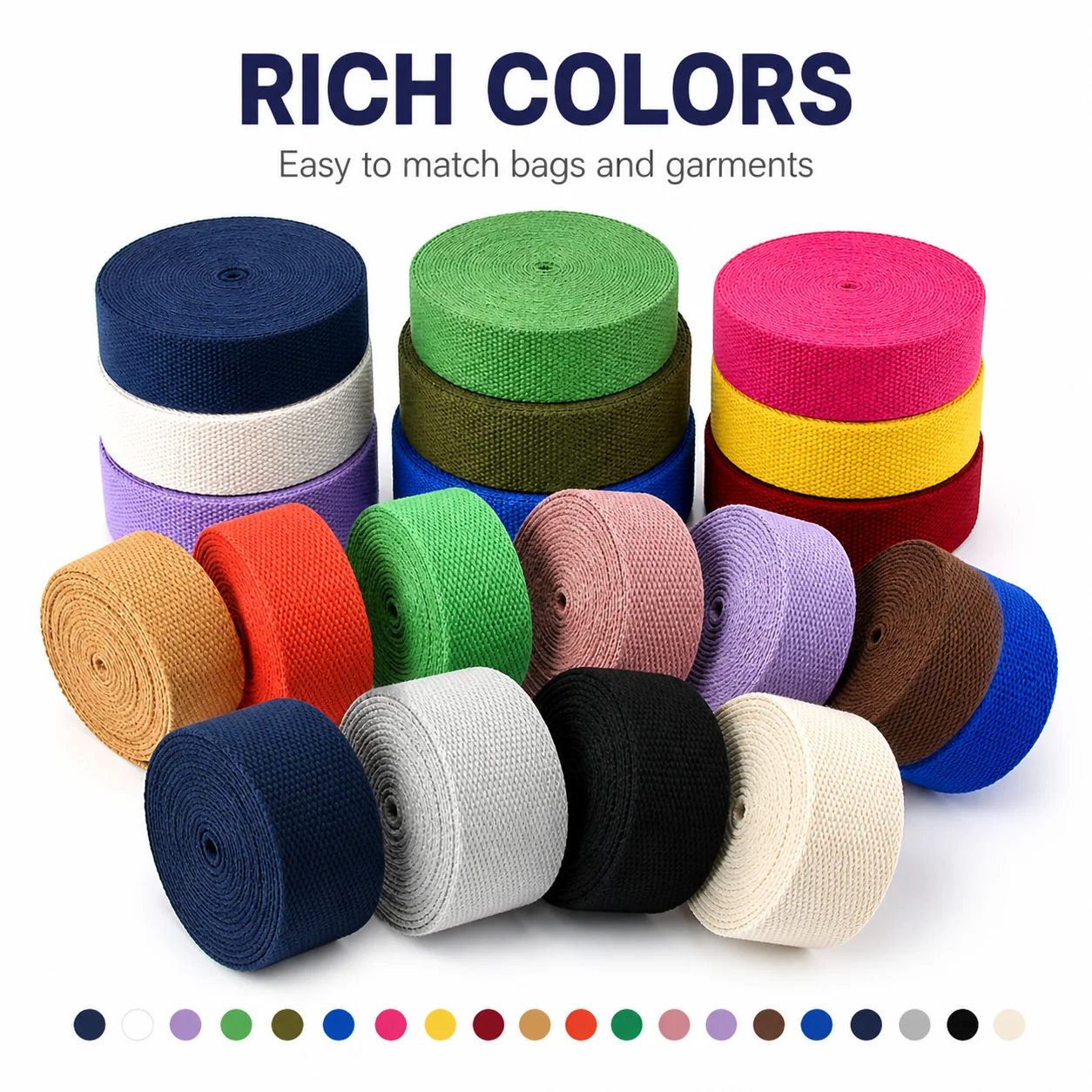 

20M 20-50mm Cotton Webbing Tapes 2mm Thick Bag Decorative Ribbons Starp Sewing Braid Trimming Dog Collar Belt Sling Accessories