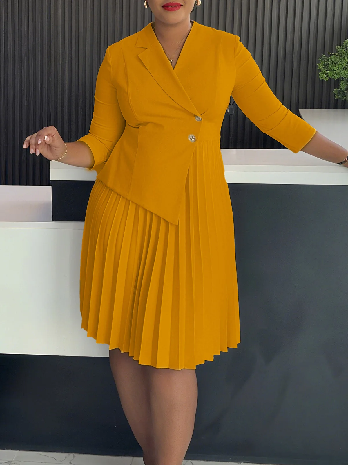 

Women's winter new style suit collar shirt plus-size fashionable and elegant pleated foreign trade dress