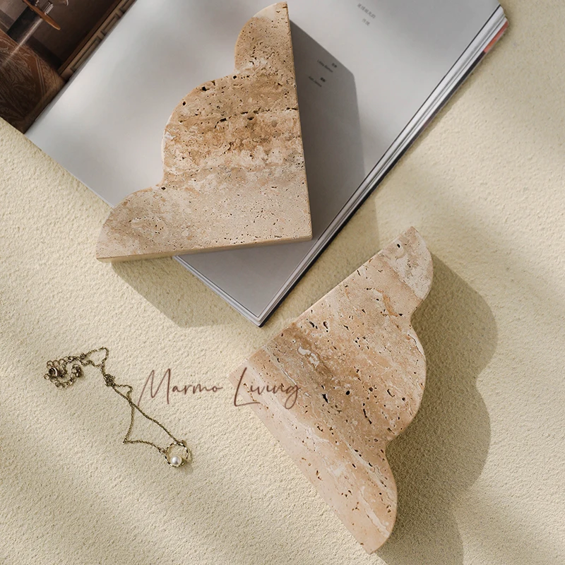 

Vintage Travertine Bookends for Shelves Wave Shape Book Ends for Heavy Books Decorative Book Holders for Bookshelf Home Decor