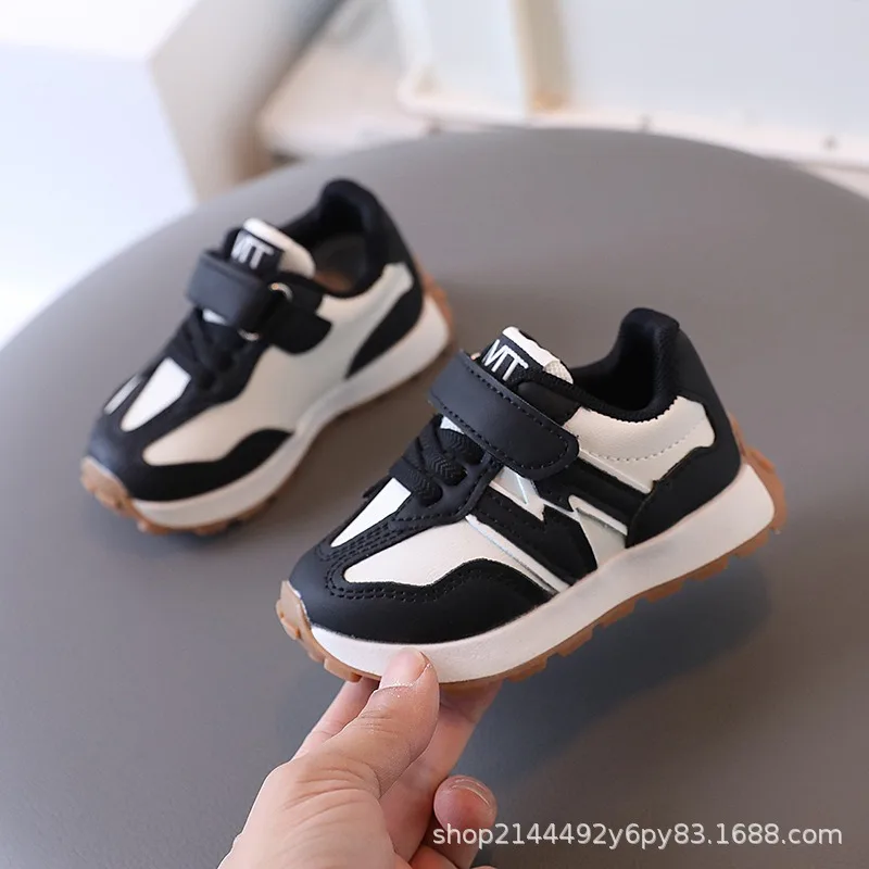 Spring Autumn Boys Girls Non-slip Thick-soled Running Shoes Children PU Leather Breathable Campus Sports Shoes Kids Casual Shoes