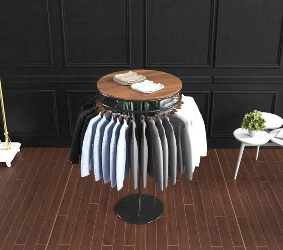 Round Clothing Display Rack Retro Rotating Island Pants Dressing Rack Floor Standing