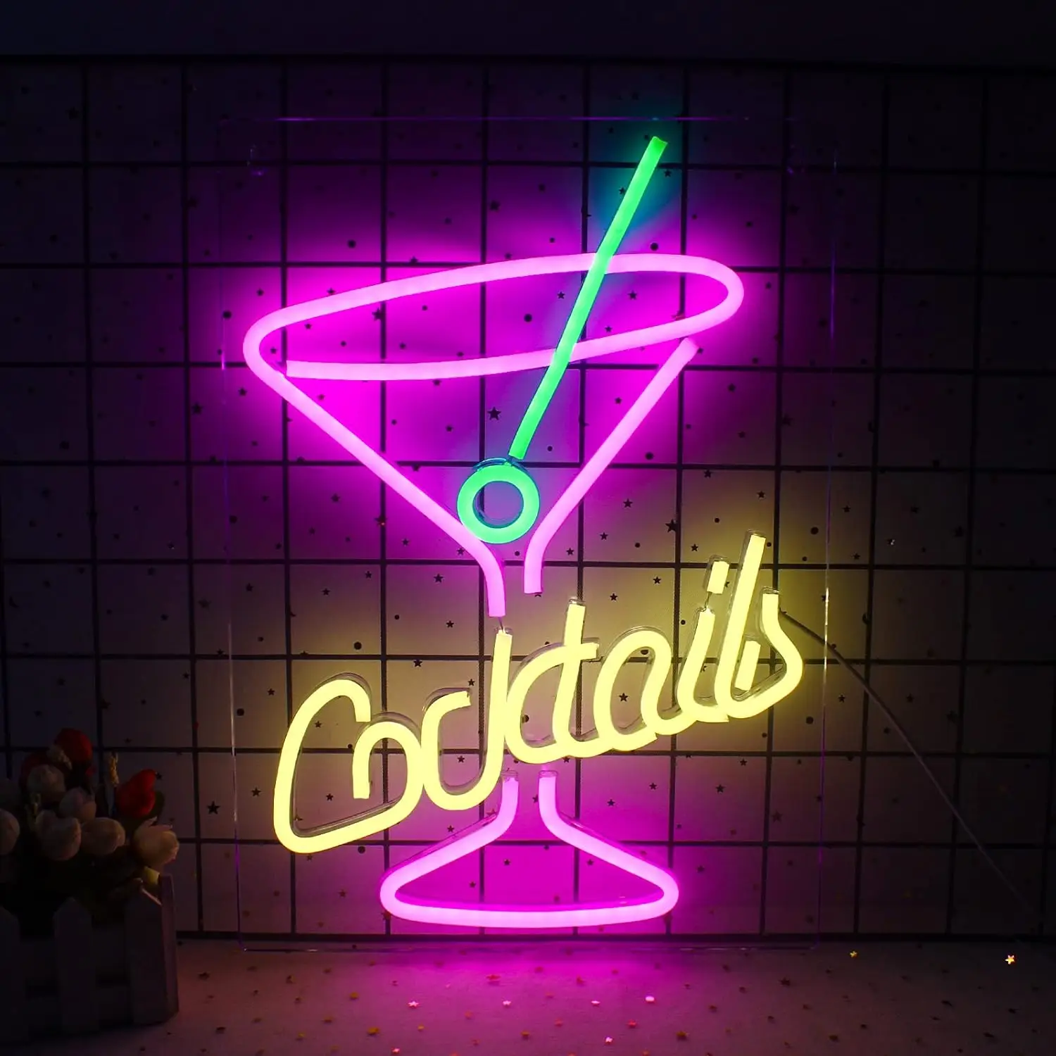 Cocktails Neon Signs USB Powered On/Off Switch Led Neon Bar Signs Hanging Art Wall Decor Night Light for Beer Bar Club Party