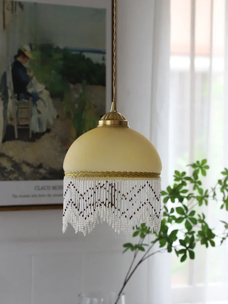 

Western antique French glass tassel chandelier medieval American bedroom bedside bay window balcony lamp