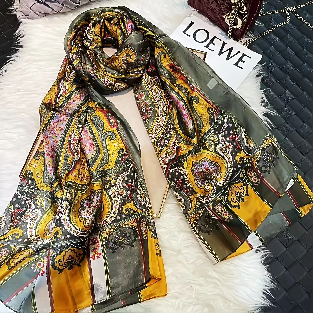 BYSIFA| Coffee Gold 100% Silk Scarf Autumn Winter Women Long Silk Scarves Hijiabs Fashion Summer Beach Shawls Cover-up 180*110cm