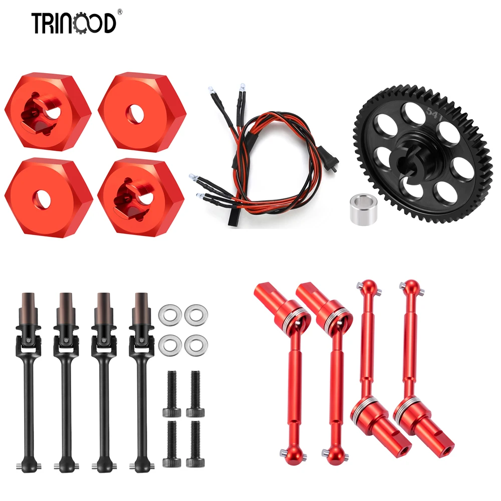 TRINOOD Metal Spur Gear Headlight & Taillight Lights Front and Rear Drive Shaft Wheel Adapter  For 1/18 RC Car latrax teton Part