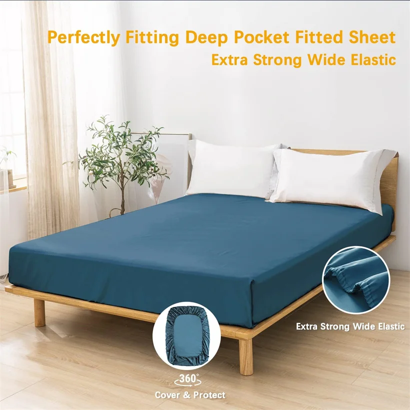 Luxury Soft 1000T Egyptian Cotton Bed Sheet Set 3pcs Set with 1pc Fitted Sheet and 2pc Pillowcase Smooth Non-Slip Mattress Cover