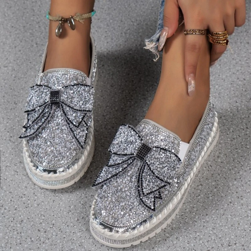 Women Crystal Shoes 2023 spring Fashion Bing Lace Up Ladies Casual Shoes Comfortable Round Toe Platform Sneakers white shoes