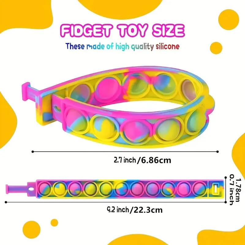 10PcsSilicone World Bubble Decompression Bracelet Stress Relief Toy Anti Stress Relief Colorful Silicone Bracelet Adult Kids Toy