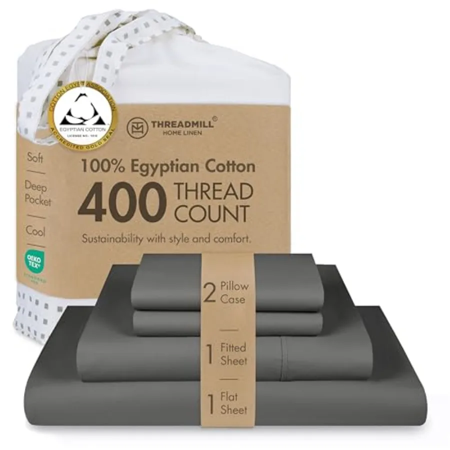 

Egyptian Cotton Sheet Set 100% Certified Egyptian Cotton Sheets for Size Bed Snug Fit Deep Pocket Bed Sheets Set Soft Cooling S