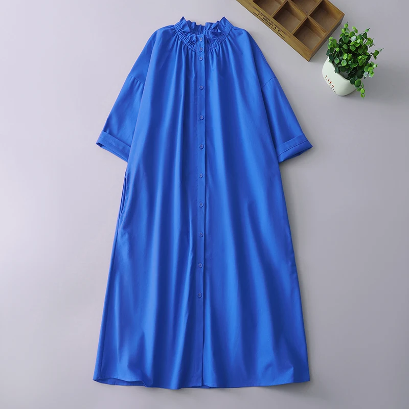 NYFS 2025 Primavera Estate Nuovo Abito da donna in lino di cotone allentato Abiti Robe Ete Femme Abito lungo monopetto a tre quarti