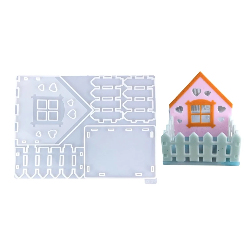 Stylish Home Decoration Silicone Mold House and Fence Shaped Desktop Ornament Gypsum Mould Jewelry Making Supplies