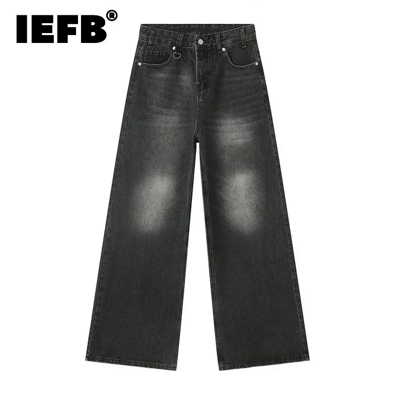 IEFB Summer Men's Denim Pants Old Blue Washed Male Jeans Straight Casual