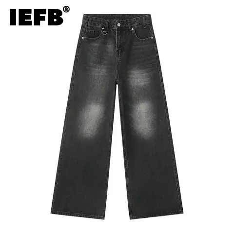 IEFB Summer Men's Denim Pants Old Blue Washed Male Jeans Straight Casual Menwear Loose Wide Leg Trousers New Fashion 9C354