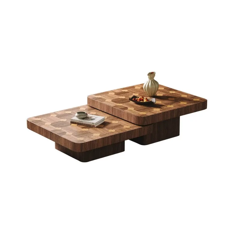Square solid wood coffee table luxury new living room walnut four-leaf clover pattern side table combination