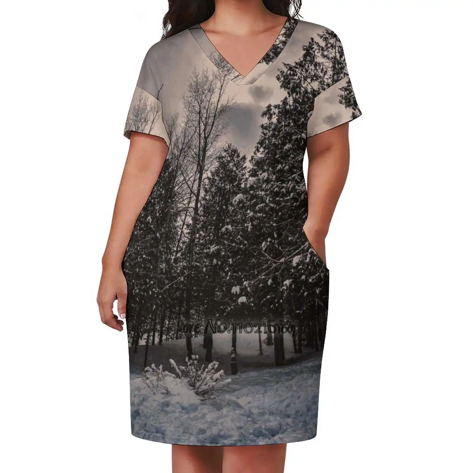 Winter Trees In The Sky Loose V-Neck Short Sleeve Skirt Elegant High Quality Dress Lightweight Fabric Skirt Canada Canadian