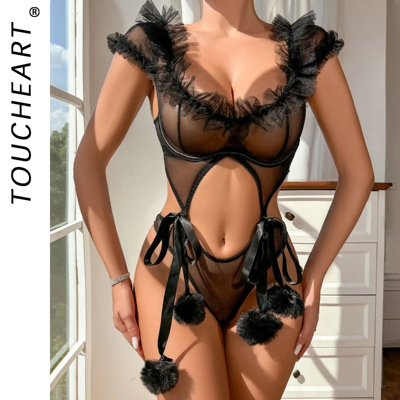 

Toucheart Sexy Adult Lingeries Hot Bodysuit See Through Baby Dolls Ladies Ruffled Sissy Lingerie To Catch Daring Adult Costume