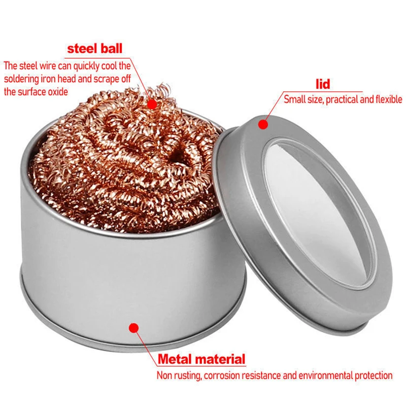 Desoldering Cleaning Ball Soldering Iron Mesh Filter Cleaning Nozzle Tip Copper Wire Cleaner Ball Metal Dross Box Clean Ball view 2