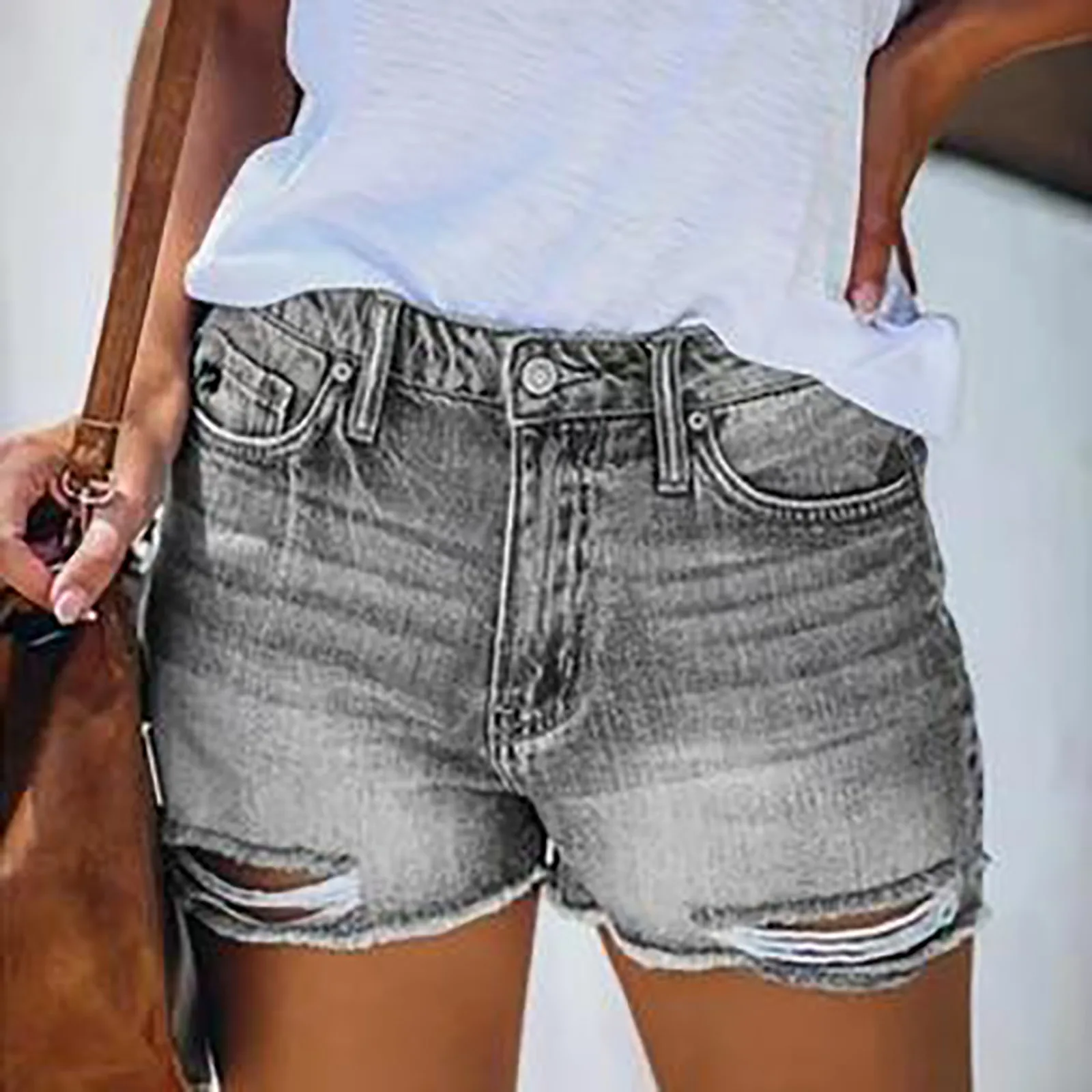 

Women's Retro Washed Denim Shorts Shorts Summer Fashion Hole Breaking High Waist Shorts Casual Versatile Pockets Denim Shorts