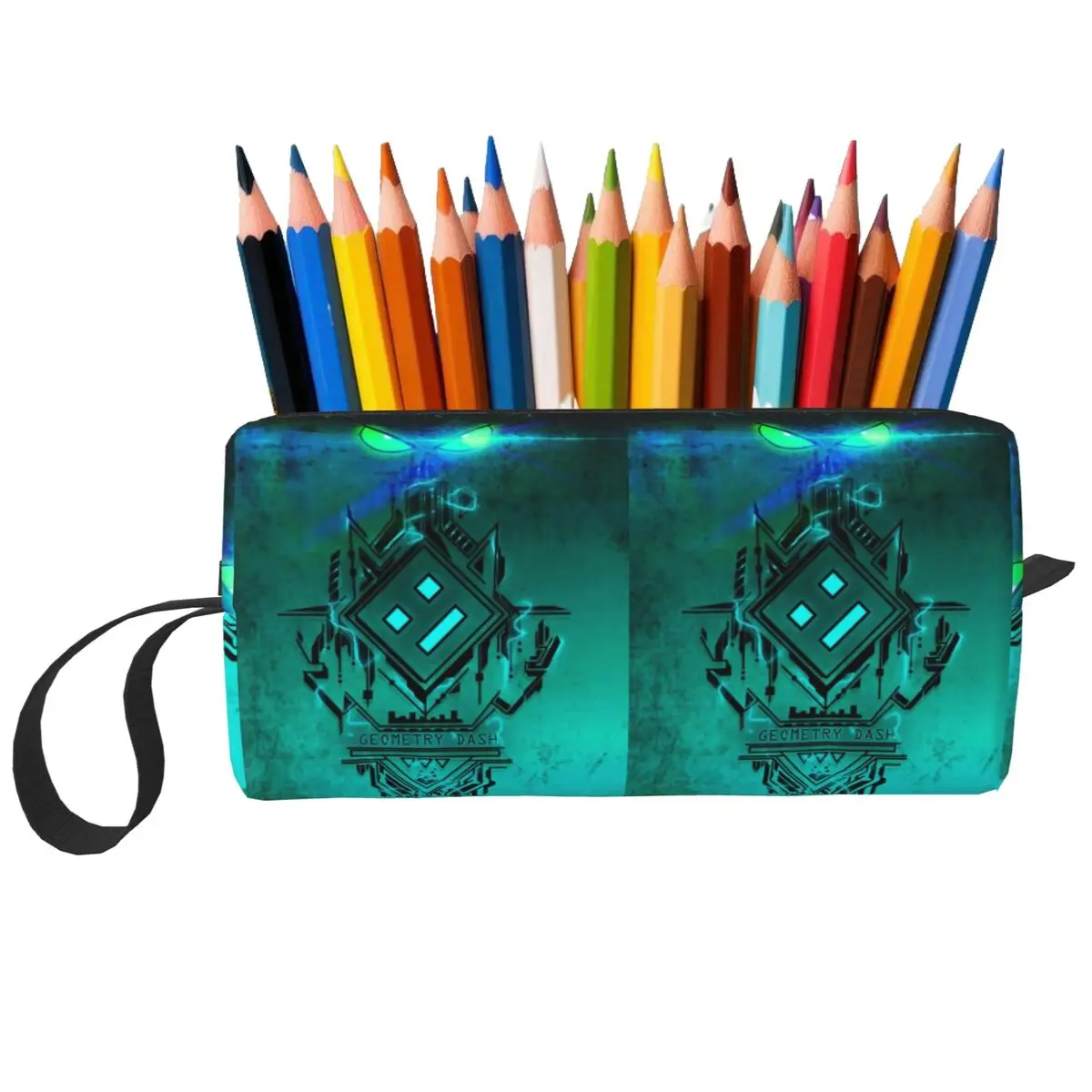 Video Game Geometry Dash Pencil Case for Studen Pen Box Pencil Bag Stationery Supplies Women Cosmetic Bag