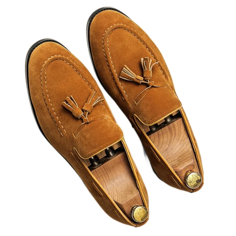 New Brown Loafers for Men Flock Tassels Slip-On Mens Dress Shoes Size 38-48 Men Shoes
