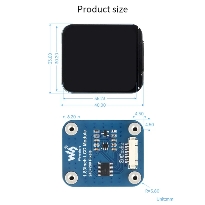 Waveshare 1.83 Inches LCD Expansion Board 240X280 SPI Interface ABS 65K Color Screen Expansion Board