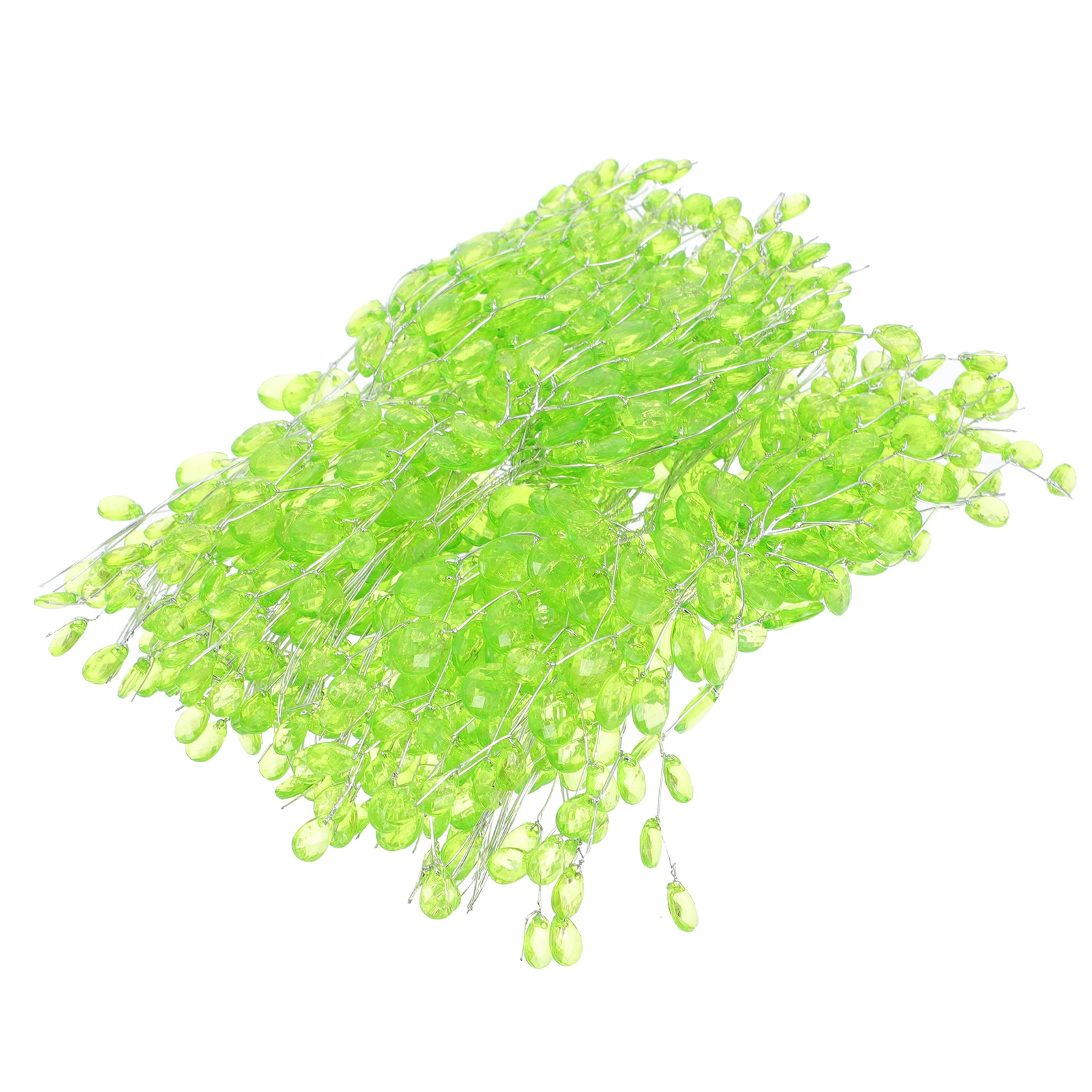 

50 Pcs Artificial Flower Acrylic Drop Branch Wire Stem Bead Green DIY Crafts Bride