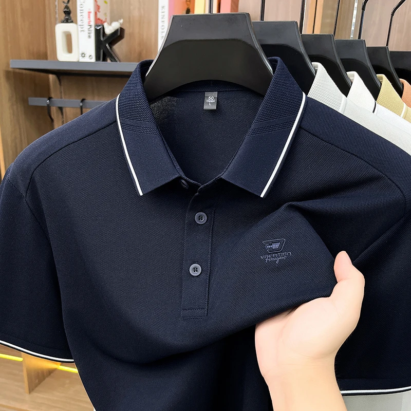 High quality brand embossed short sleeve polo shirt men's new luxurious summer fashion soft breathable business casual T-shirt