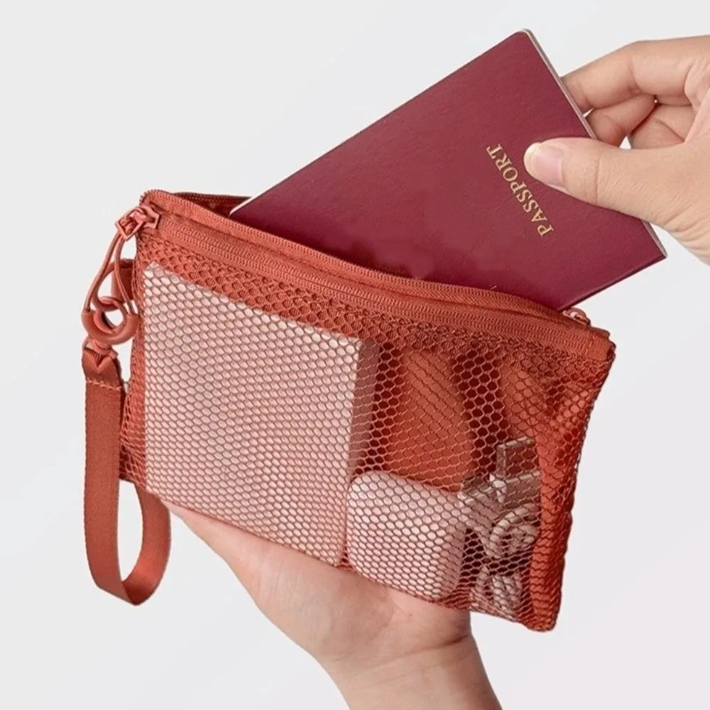Lightweight Mesh Storage Bag Polyester With Zipper Toiletry Bag Solid Color Multifunctional Cosmetic Bag Multi-Purpose Use