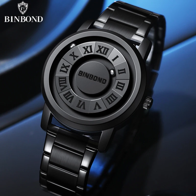BINBOND ผู้ชายหรูหราควอตซ์นาฬิกา Magnetic Levitation Hollow Out สแตนเลสกันน้ํานาฬิกาผู้ชาย Relogio Masculino