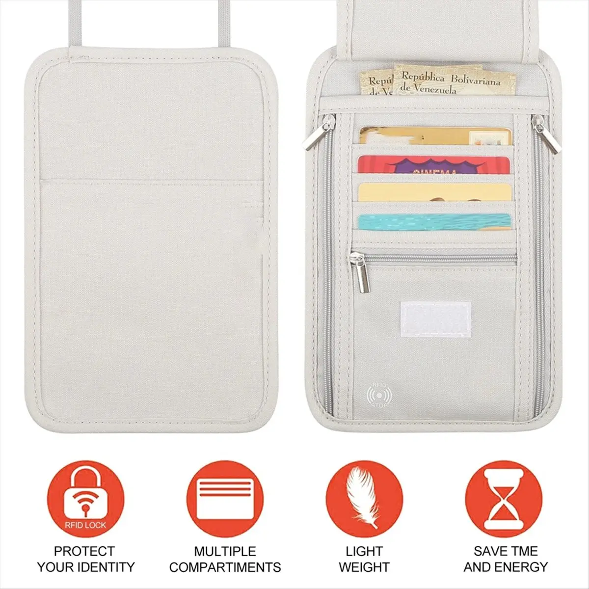 ABNH Neck Passport Wallet Bag Document Organizer Credit Cards Case Bag Grey