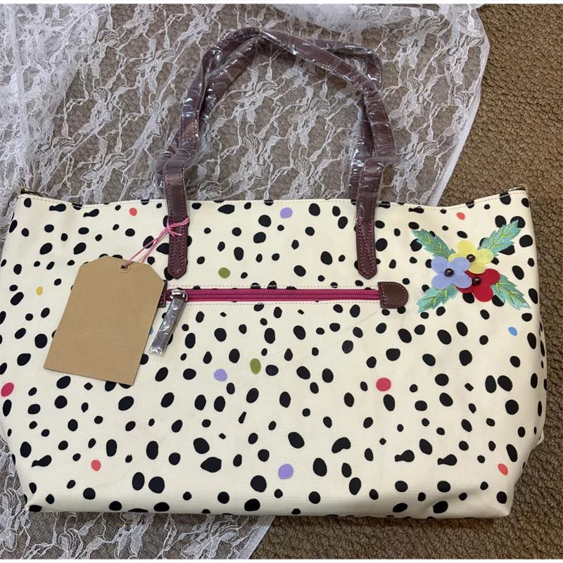 

Холщовая большая сумка в горошек с вышитыми цветами, большая вместительная сумка на плечо в стиле ретро, модная уникальная пригородная сумка