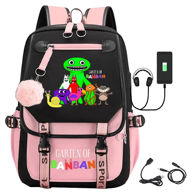 Game Garten Of BanBan Print Backpack with USB Charging Port Anime BanBan Cosplay Bookbag Gift Students Laptop Bag School Mochila