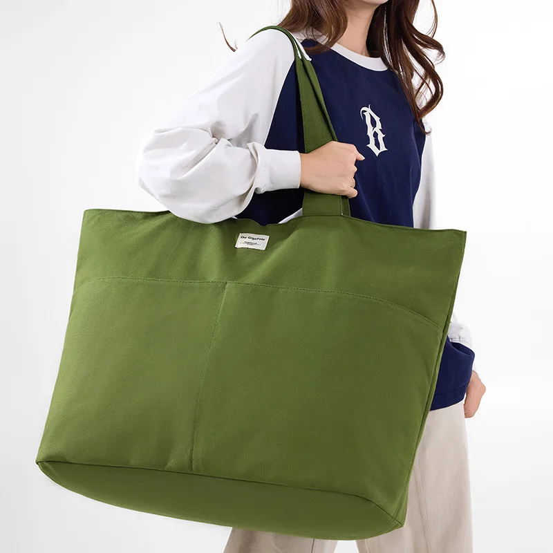 

Холщовая женская сумка на плечо, большая вместимость, несколько карманов на молнии, большие сумки, студенческая сумка для багажа, износостойкие сумки для покупок