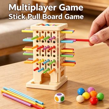 Wooden Stick-Pulling Board Game, Parent-Child Interactive Educational Toy, Four-Sided…