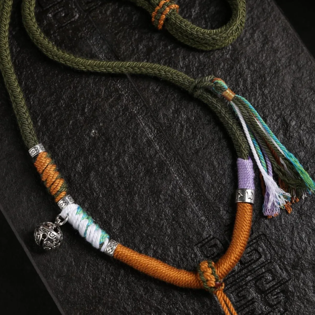 Tibetan Hand Rubbed Cotton Necklace Honey Wax Vintage Playing Buddha Card Tangka Handwoven With Hanging Rope Ethnic Style  Lucky