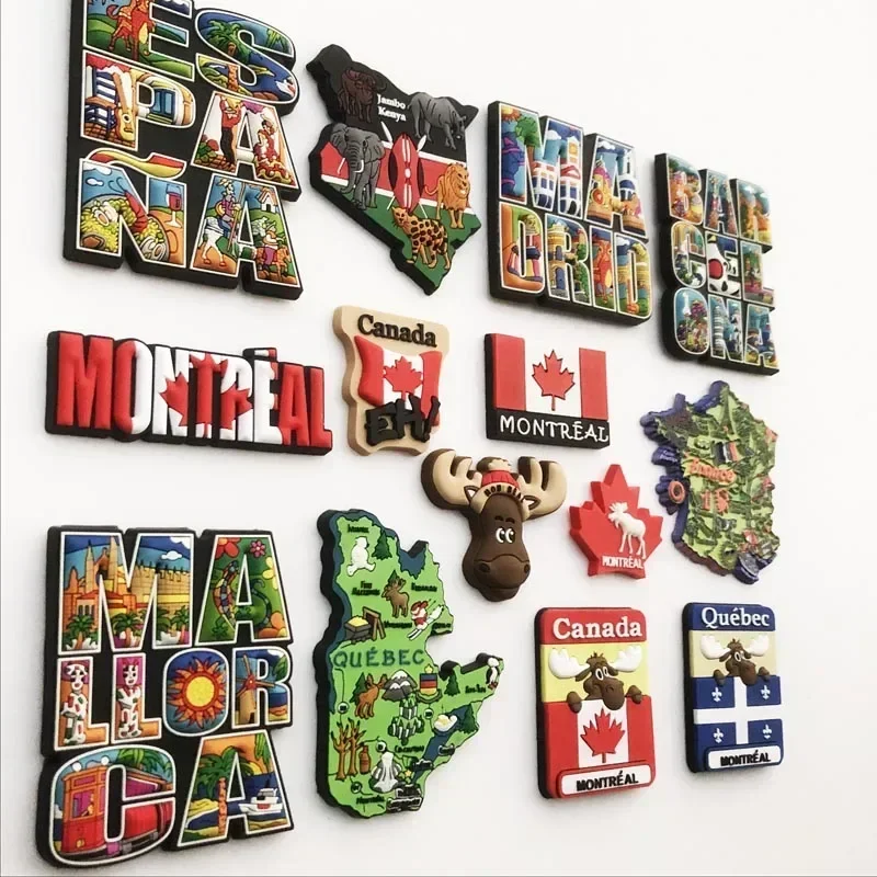 Canada Montrel Quebec Spain Madrid Barcelona France Kenya travel souvenir decorative craft gift magnetic refrigerator stickers