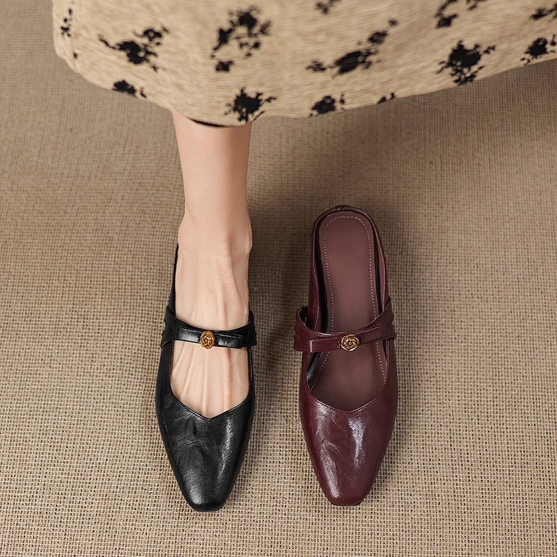 2026 new summer women sandals natural leather plus size 22-26cm sheepskin+pigskin butterfly-knot mules women shoes slippers