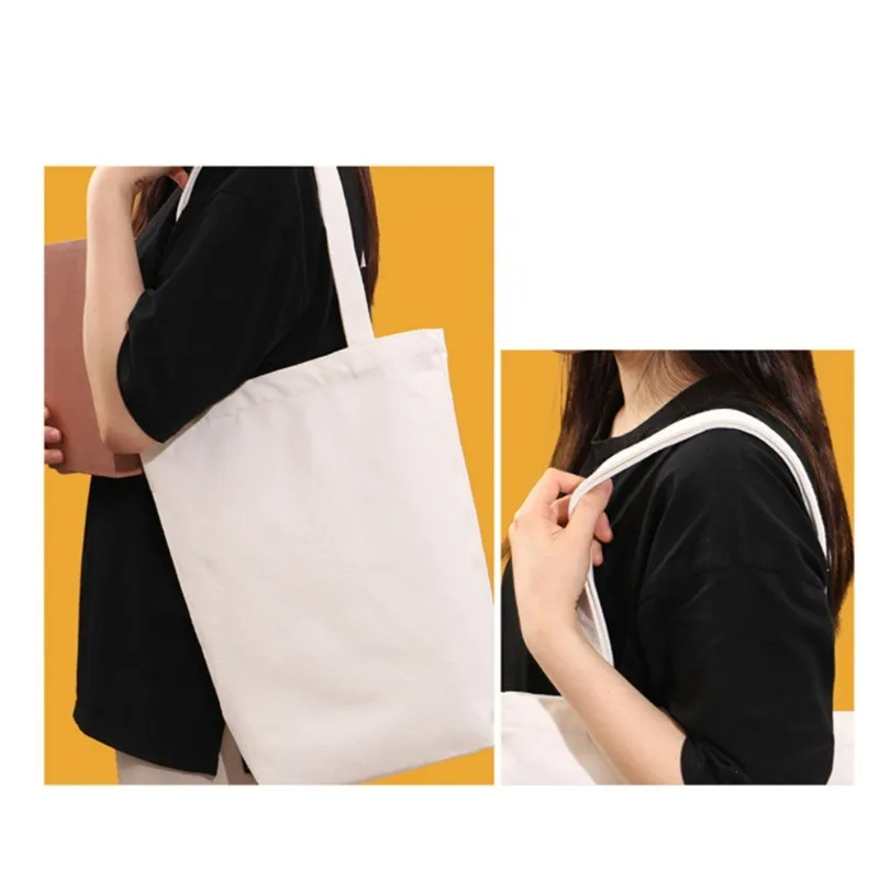 Canvas Bags Cotton Zipper Shopper Bag Folding Portable Shopping Bag Canvas Tote Bag Reusable Shopping Bags