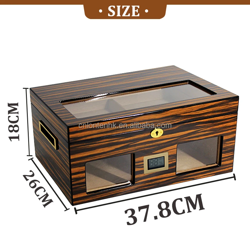 

wholesale custom spanish cedar wooden box with hygrometer & humidifier solution desktop Acrylic cigar humidor