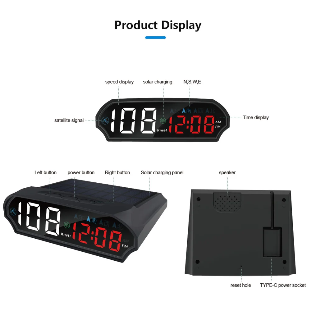 Solar /GPS HUD Digital Speedometer With Compass Light Sensing Color Screen For Car Dashboard Electronic /Accessories